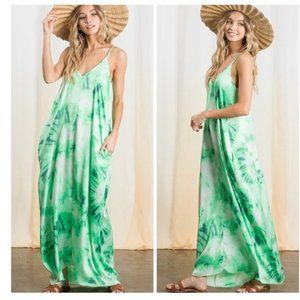 Green Tie Dye Harem Maxi Dress